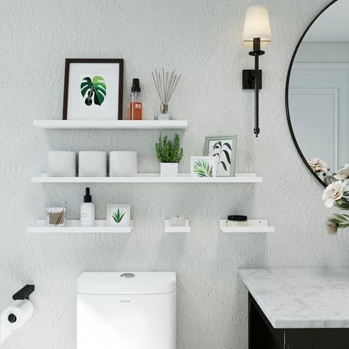 White Floating Shelves for Wall Decor, 48 in Shelf with Lip Set of 2