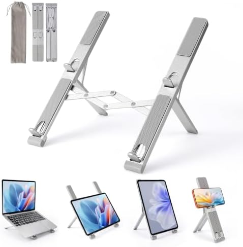 LIENS Laptop Stand, Adjustable Aluminum Ergonomic Riser - 7-Angle, Foldable Portable Ventilated Cooling, Compatible with