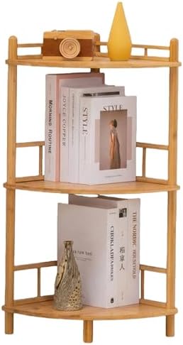 3-Tier Expandable Bamboo Corner Shelf Stand,Corner Bookshelf, Display Storage Shelves with Open Shelves, for Organizatio
