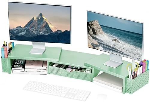 Spacrea Dual Monitor Stand Riser with Drawer and 2 Pen Holders