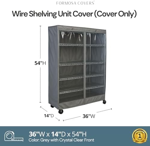 Formosa Covers Clear Front Wire Shelf Cover 36x14x54" Grey No Shelf