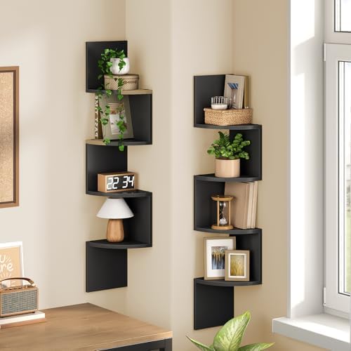 HOOBRO Corner Shelf Wall-Mounted, Set of 2 Floating Corner Shelves for Wall