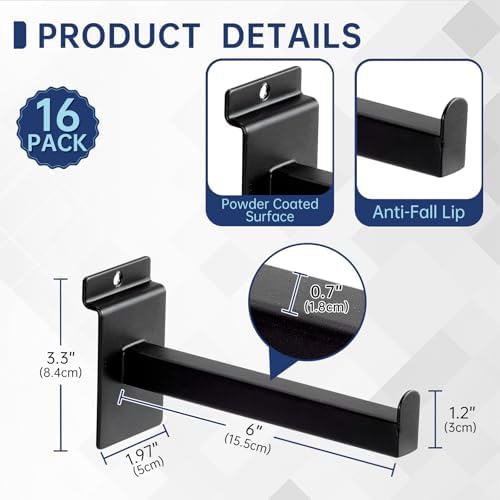 16 Pack Heavy Duty Tube Slatwall Shelf Brackets, Metal Tubular Slat Wall Brackets with Lip, Slatwall Accessories for Gar