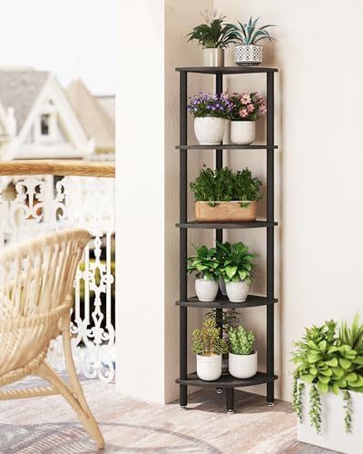 IBUYKE 5 Tier Corner Shelf Stand,Industrial Corner Display Rack WBC010B