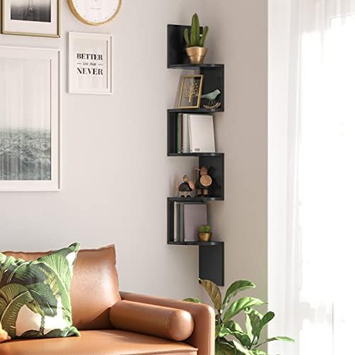 VASAGLE Corner Shelf Wall Mount, 5-Tier Floating Corner Bookshelf