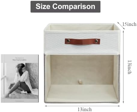 Bagnizer Storage Cubes, 4 Pack Linen Foldable Storage Bins with Clear Window and 2 Handles, 13x15x13 Storage Cube Bins for Shelf Closet, Kallax, Clothes, Books - (Gray / Off-White)