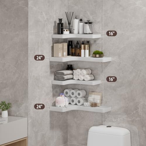 SAUMONIERES Corner Floating Shelves 24 Inch Wall Mount Shelf Solid Wood for Bedroom Bathroom Kitchen Storage Set of 2, W