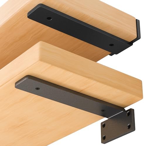 Floating Shelf Brackets 8 Inch 6 Pack, Hidden L Brackets for Shelves Black