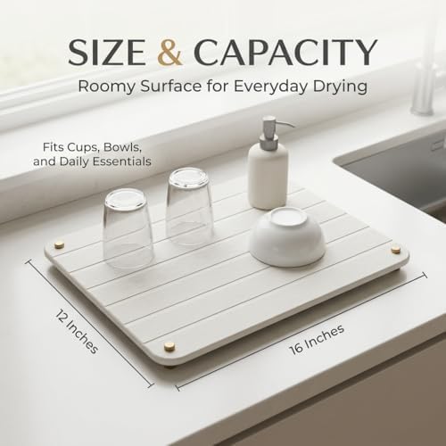 Razborci Stone Dish Drying Mat for Kitchen Counter, Water Absorbing Bathroom Tray Sink Organizer, Diatomaceous Earth Cou