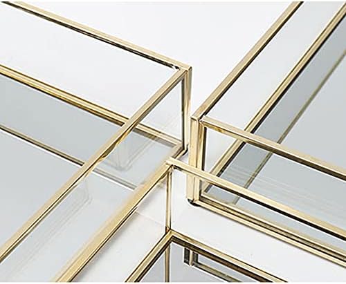 Octagonal Disc Vintage Gold Mirror Glass Vanity Tray,Ornate Geometric and Brass Plated Display Storage Organizer for Mak