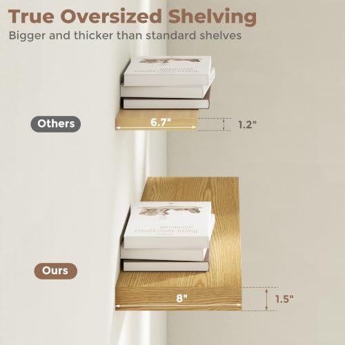 8 inch Deep Floating Shelves for Wall, 32" Wide, Oak Finish, 2-Pack