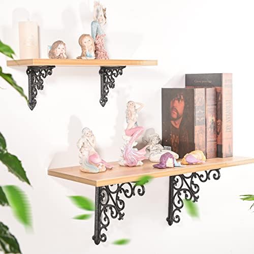 Sungmor 2PC 7.1 Inch Heavy Duty Decorative Brackets for Shelves, Vintage Victorian Cast Iron Shelf Bracket, Sturdy Black