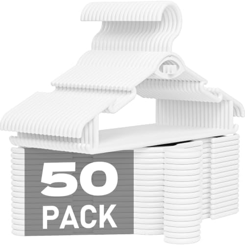 Heavy Duty Plastic Hangers 50 Pack, Stackable Space Saving, White