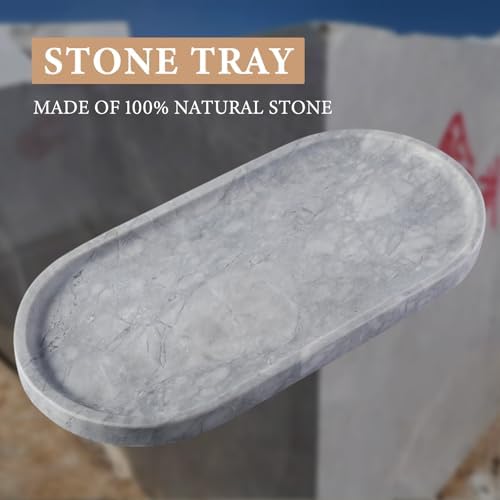 Koville Grey Marble Tray for Bathroom Countertop, 12"x6" Vanity Decorative Marble Tray for Dresser, Stone Catchall Trays