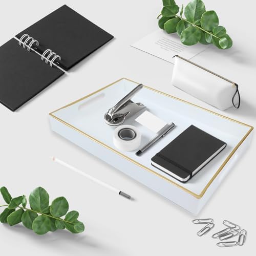 Spsyrine White Bathroom Vanity Tray with Handles for Dresser Tops