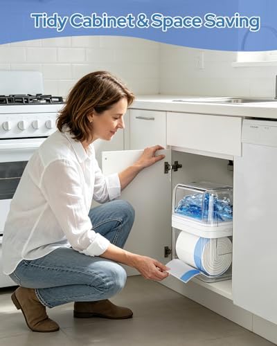 Trash Bag Dispenser & Dishwasher Pods Container, 3 in 1 Clear Acrylic Garbage Bags Holder Under Sink Organizer Laundry P