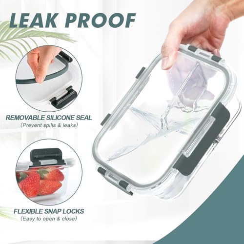 KOMUEE Glass Meal Prep Containers 3 Compartments, 5 Pack 36 oz