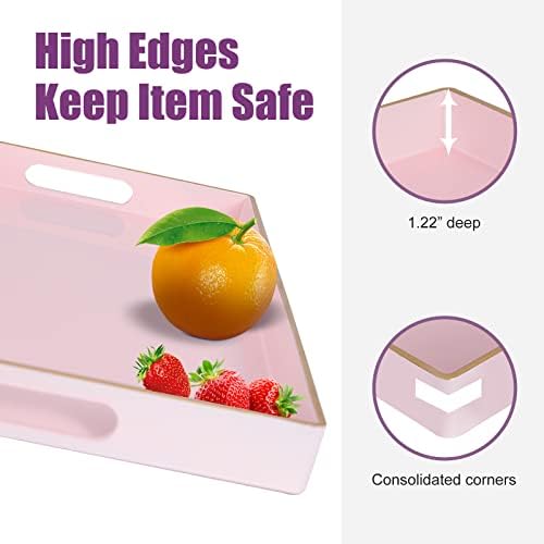 Gifturbo Pink Serving Trays,Decorative Serving Tray with Handles, Coffee Table Rectangular Trays Plastic Tray for Ottoma