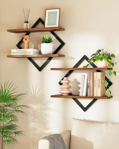 CHOEZON Floating Shelves, Set of 2 Wall Shelves, 2-Tier Hanging Shelves, Wall Shelf Set of 2, Wall Mounted Shelves, for 