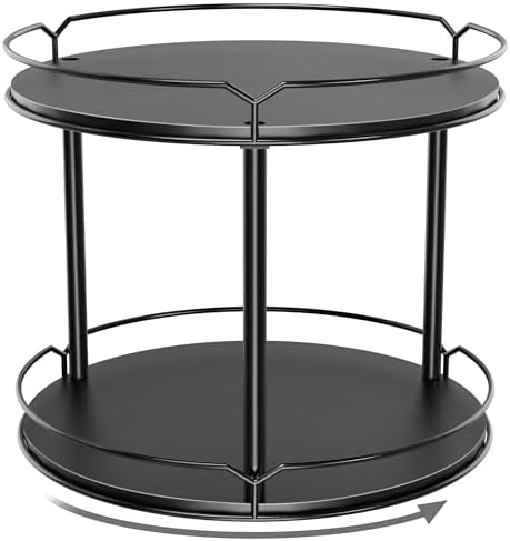Lazy Susan Organizer 2 Tier - 12.4" Turntable Spice Rack for Table Top, Wooden Rotating Lazy Susan for Cabinet Pantry Ki