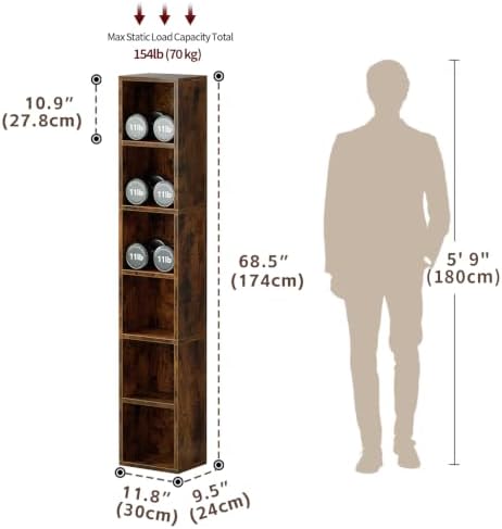 Tall Book Shelf,6-Tier Bookshelf Storage Shelves,68 Inch Bookcase