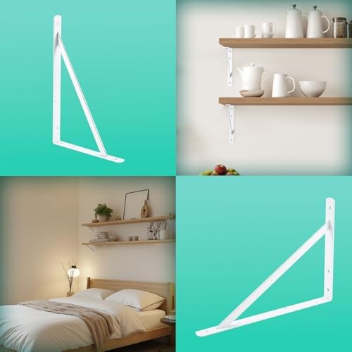 HOME MASTER HARDWARE 16x10 Inch Heavy Duty Shelf Brackets, White 6 Pack