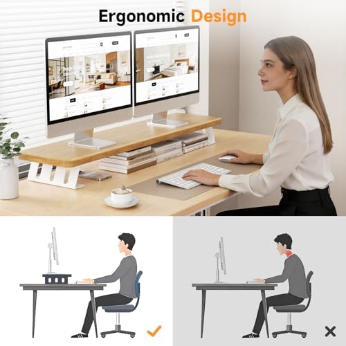 Dual Monitor Stand Riser, 39 Inch Large Wood Monitor Stands for 2 Monitors