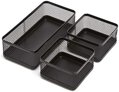 1InTheOffice Mesh Collection Desk Drawer Organizer Tray 3 Compartment - Stackable, Matte Black