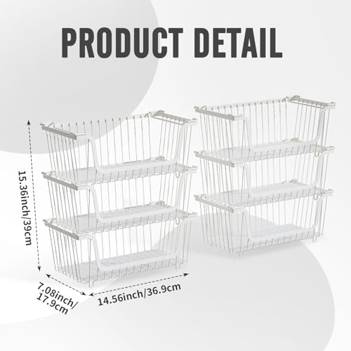 GAOKASE 6 Pcs Stackable Wire Baskets for Pantry Organizers and Storage,