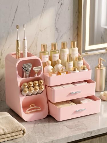 Booklov Large Makeup Organizer for Vanity Countertop, Pink