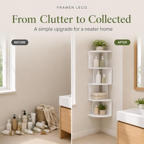 5-Tier Corner Wall Shelf, 30.7 in Tall PVC Corner Storage Shelf, Wall Mounted Corner Organizer Rack for Bathroom, Kitche