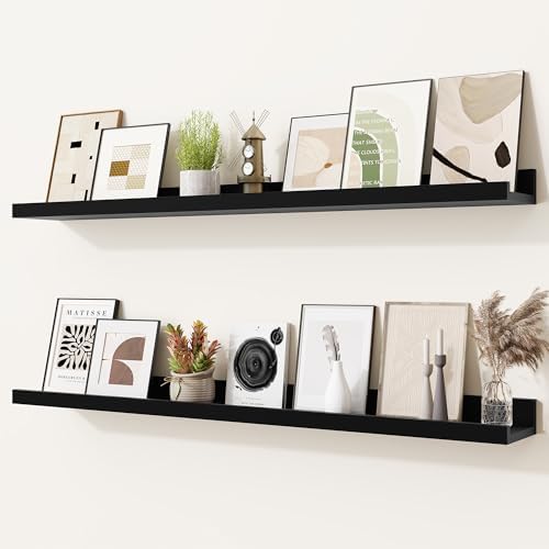Heimlove Picture Ledge Shelf,36 inch Long Floating Shelves for Wall Set of 2,Black Picture Shelf with Lip for Wall Decor