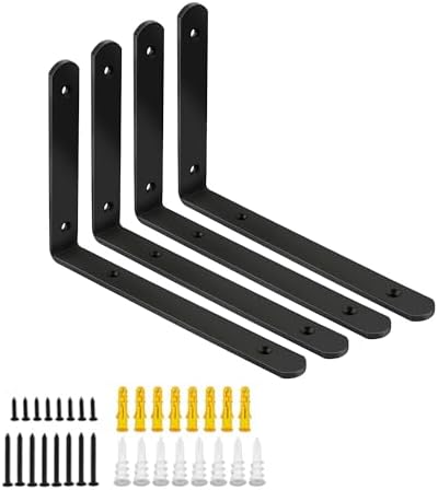 Mooche Black Shelf Brackets, Heavy Duty Floating Shelf Bracket for Wood Shelves, Wall Mounted Metal L Brackets, Wall She