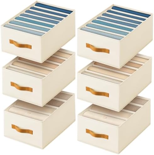 Homsorout Clothes Organizers and Storage - 4/5/7 Grids Fabric Jeans Organizer with Handles, Foldable Closet Organizers D