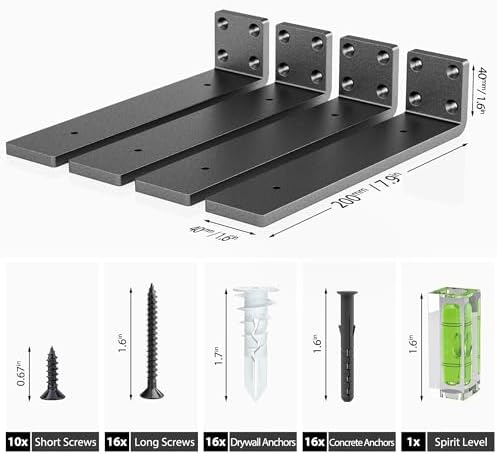 Sturdy Heavy Duty Shelf Bracket 8-Inch Set of 4, Perfect for Floating Shelves, Made from 1/5" Thick Metal in Matte Black