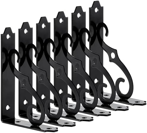 6 Pack Decorative Shelf Brackets, Shelf Bracket, 5 Inch, Black