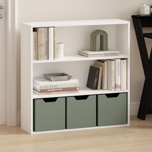Furinno PASIR Book Shelf, 3-Tier Bookshelf with Open Storage Shelf, Standing Bookcase, 9.3 x 31.3 x 31.5, Easy Assembly,