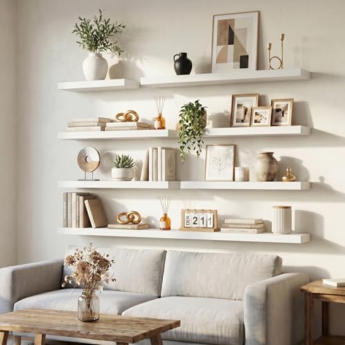 24 Inch Floating Shelves for Wall, 6.5"D Wood Storage Shelves, White Finish