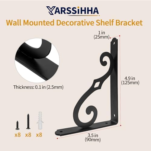 Yarssihha 5 Inch Decorative Shelf Brackets, 4 Pack Wall Mounted Metal Shelving Brackets, Heavy Duty Shelf Supports, Rust