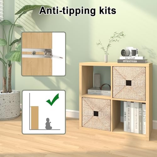 CTESNE【2026 Wooden Thick Frame 4 Cube Storage Organizer Shelf with Anti-Tipping Kits + Reversible Open Back Bookcase, Ho