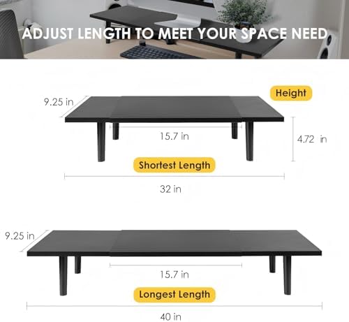Across-Star Dual-Monitor-Stand-Riser-For-Desk Adjustable Length 32-40 Inch，Large Desktop Computer Monitor Riser For 2 Sc