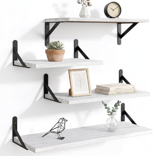 YGEOMER 4 Different Sizes Floating Shelves for Wall Decor, Rustic White