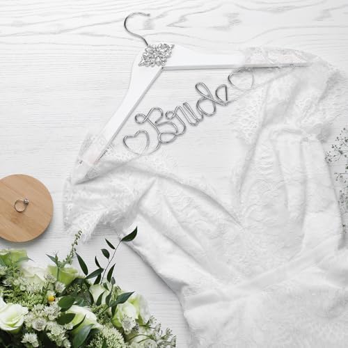 Honeydak Wood Bridal Hanger for Wedding Dress,White,Rhinestone