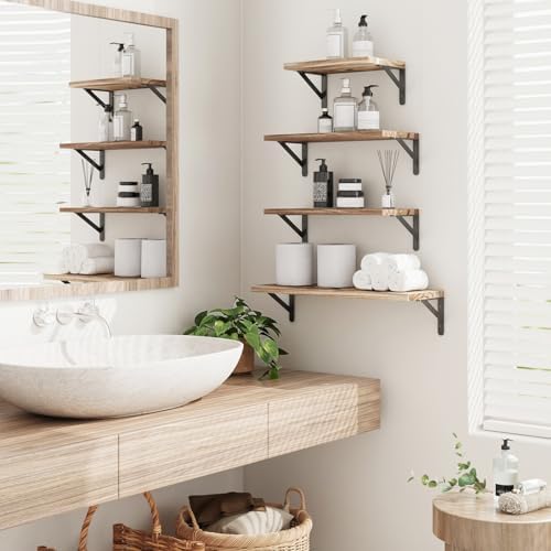 YGEOMER 4 Different Sizes Floating Shelves for Wall Decor, Light Brown