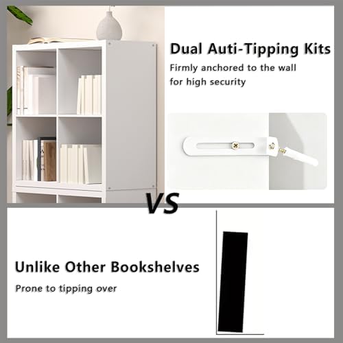 CTESNE【Wooden Thick Frame】 6 Cube Storage Organizer Shelf with Anti-Tipping Kits + Reversible Open Back Bookcase, Horizo