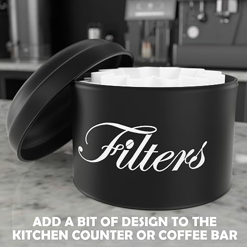 Black Basket Coffee Filter Holder With Lid - Round Container for Counter Storage - Rustic Farmhouse Bar Accessories Deco