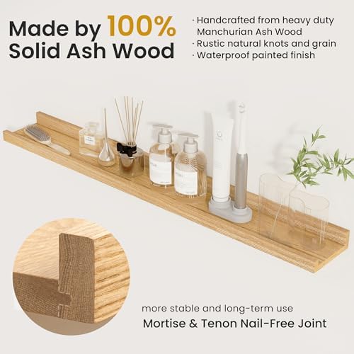 Acovy Solid Ash Wood Picture Ledge Shelf, 56 Inch, Natural, Set of 2
