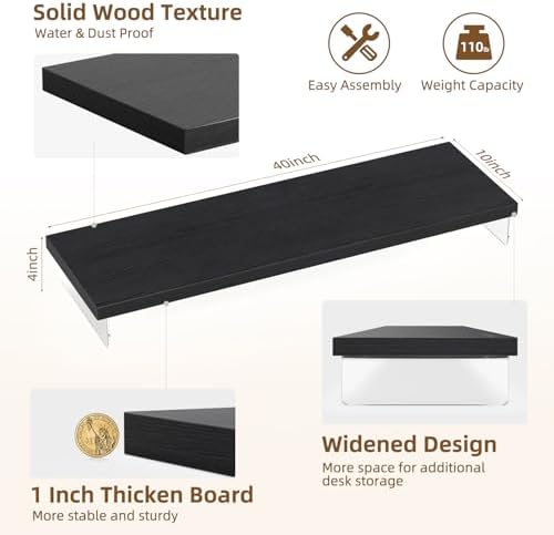 Dual Monitor Stand Riser, 40x10 in Wood & Acrylic Desktop Organizer Shelf