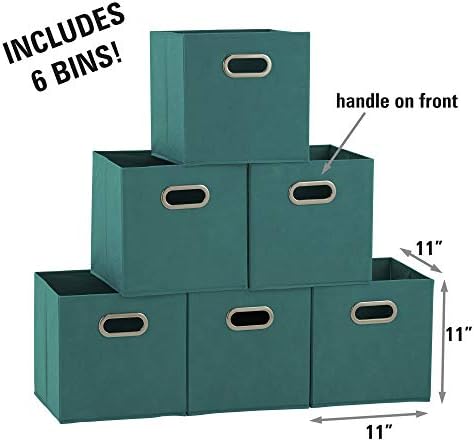 Household Essentials 83-1 Foldable Fabric Storage Bins | Set of 6 Cubby Cubes with Handles | Aqua (Pack of 6)