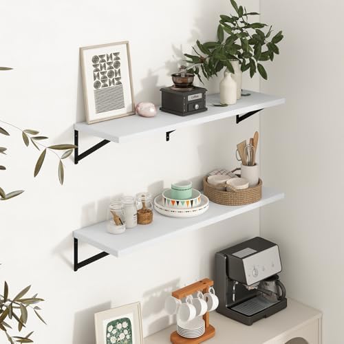 Axeman Deep Floating Shelves - 40 Inch White Floating Shelves Set of 2-12 Inch Deep Wood Wall Shelves for Living Room Ba